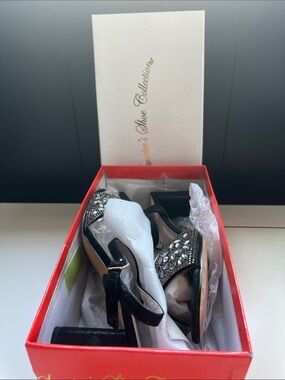 Elegant Black Embellished Block Heel Sandals